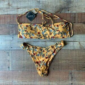 Zaful women's size small (4) yellow floral bikini set NWTs